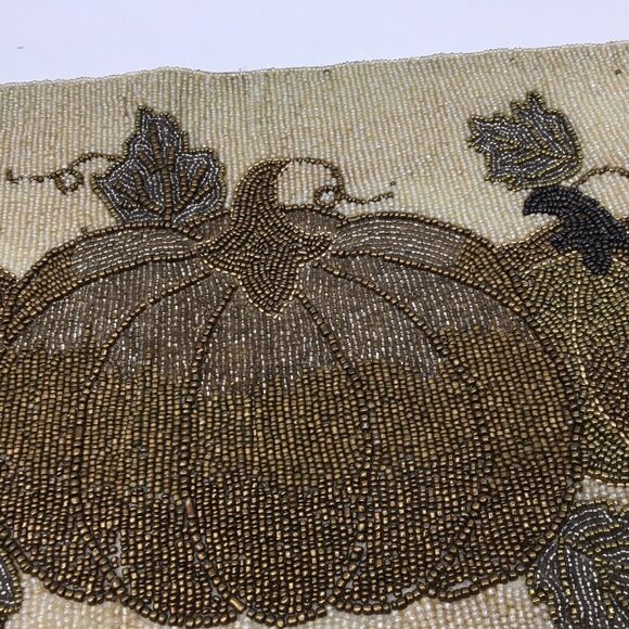 PIER 1 IMPORTS Beaded Table Runner Fall Autumn Thanksgiving 35”x13” Pumpkin Leaf - Picture 7 of 11